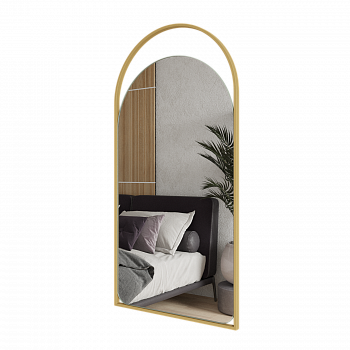 Арочное зеркало в золотой металлической раме URSA 102 см